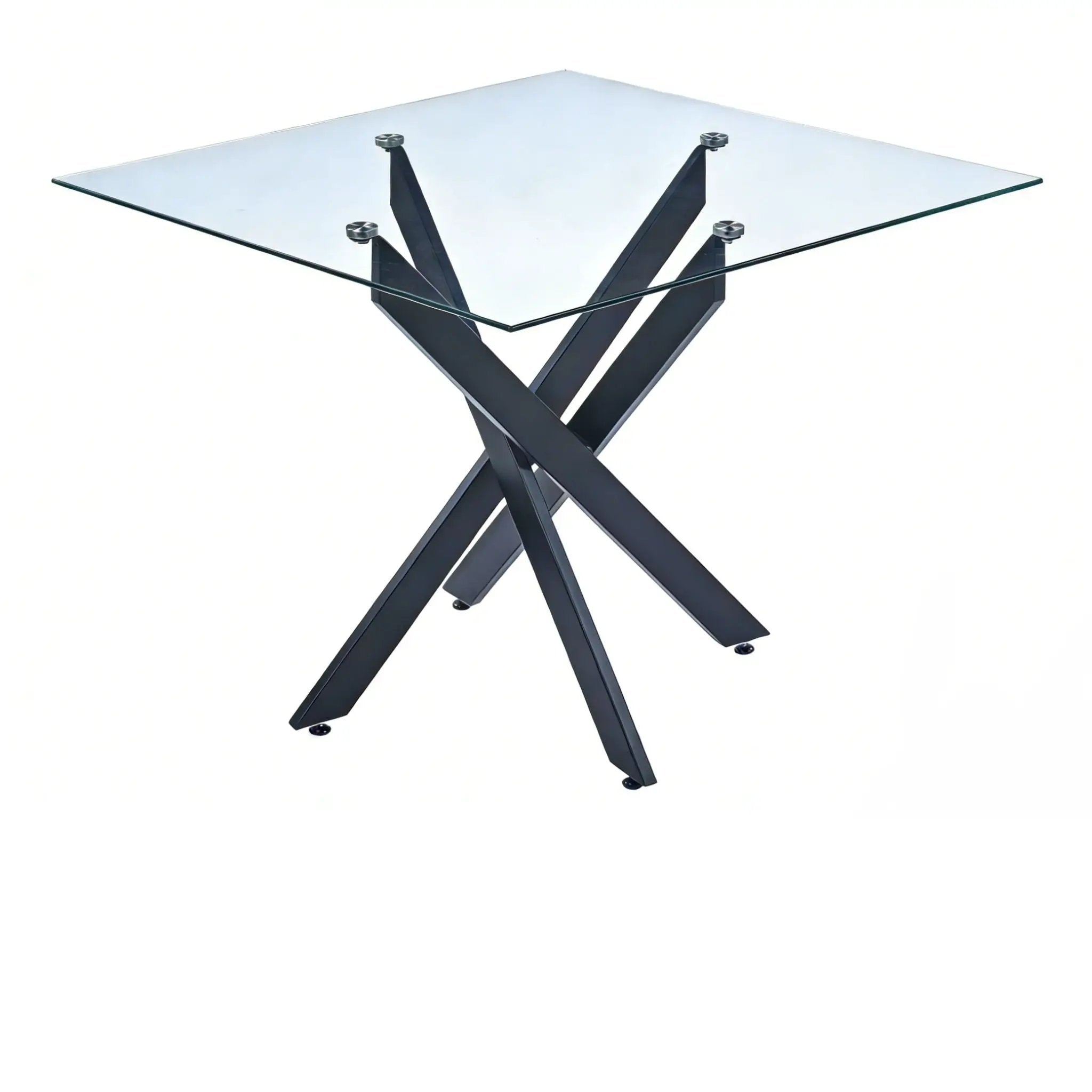 Dining Table With Cross Metal Leg And Tempered Glass, Modern Space Saving Kitchen Table For Living Room Legs, Square Table by Unique Piece Furniture