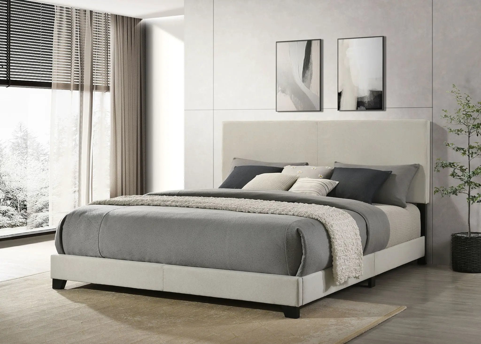 Dorian Fabric Upholstered Eastern King Panel Bed Cream by Unique Piece Furniture