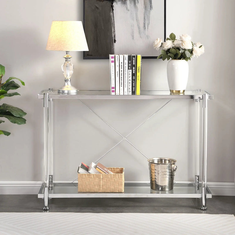 Chrome Glass Sofa Table, Acrylic Side Table, Console Table For Living Room & Bedroom - Chrome by Unique Piece Furniture