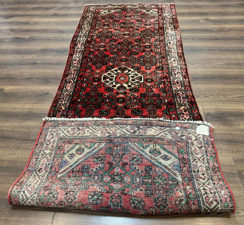 Persian Runner Rug 3x10, Wool Hand Knotted Hallway Rug 3 x 10 ft, Red and Ivory, Hamadan Angelas Runner by Jewel Rugs