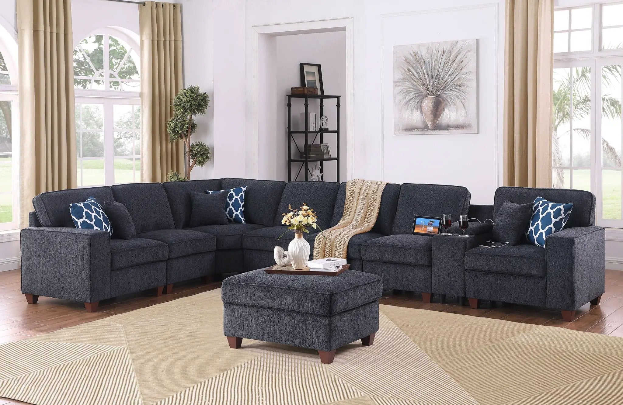 Lily - Sectional Sofa With Ottoman - Black by Unique Piece Furniture