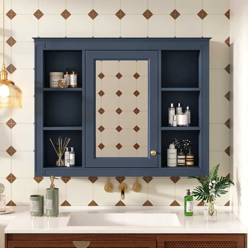 Wall Mounted Medicine Cabinet With Mirror and 6 Open Shelves by HouseOfZazla