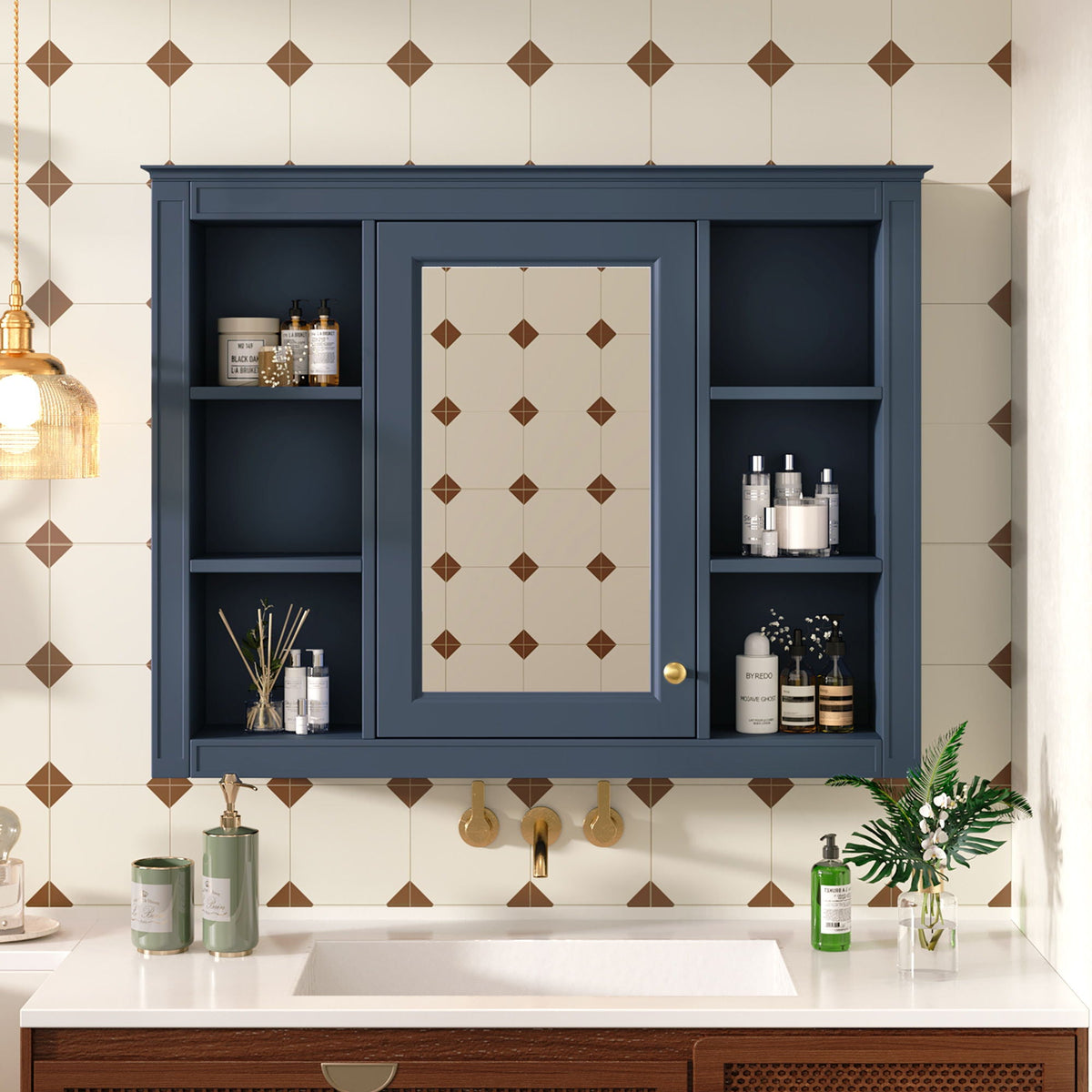 Wall Mounted Medicine Cabinet with Mirror and 6 Open Shelves - Multiple Colors, photo 15 of 16