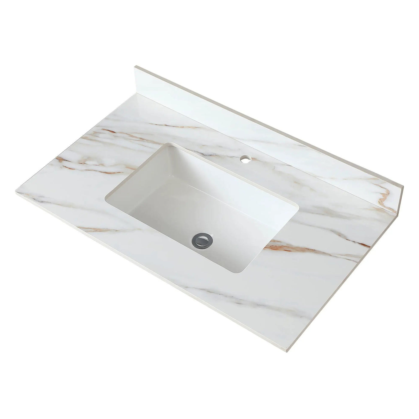 Elegant Vanity Top With Undermount Sink And Backsplash, Sintered Stone by HouseOfZazla