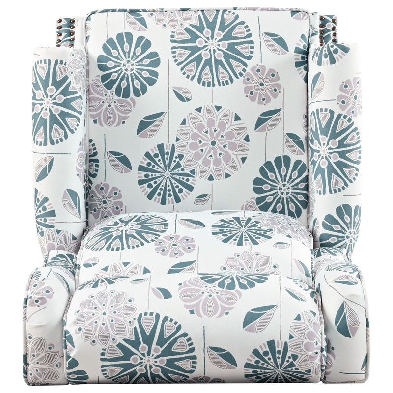 Push Back Recliner Chair Upholstered With Classic Wing Back And Solid Gourd-Shaped Legs