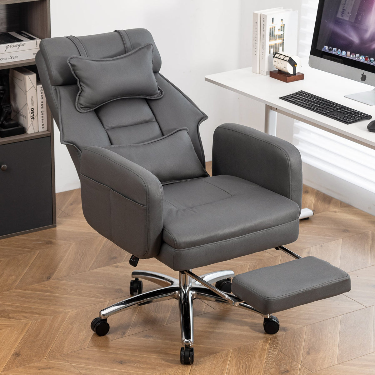Swivel Ergonomic Office Chair with Lumbar Support and Reclining Back - Dark Grey, photo 8 of 10