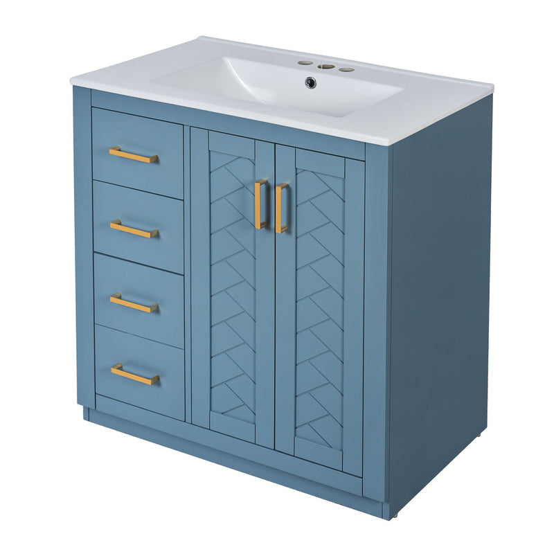Ceramic Sink Combo, Freestanding Vanity Set With 3 Drawers & Soft Closing Doors by HouseOfZazla