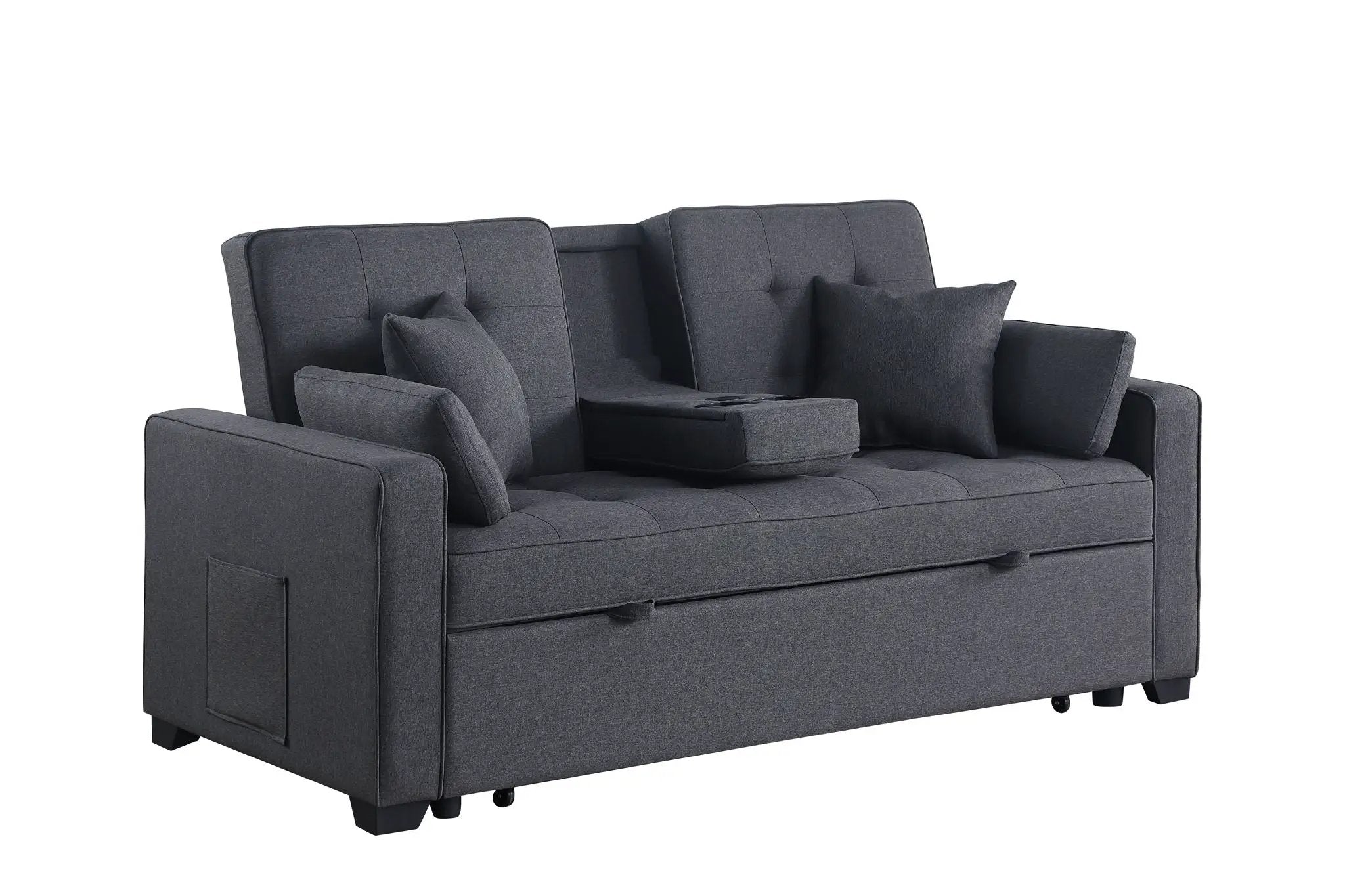 Cody II - Convertible Sleeper Loveseat With Cup Holder, Charging Ports and Pocket - Dark Gray by HouseOfZazla