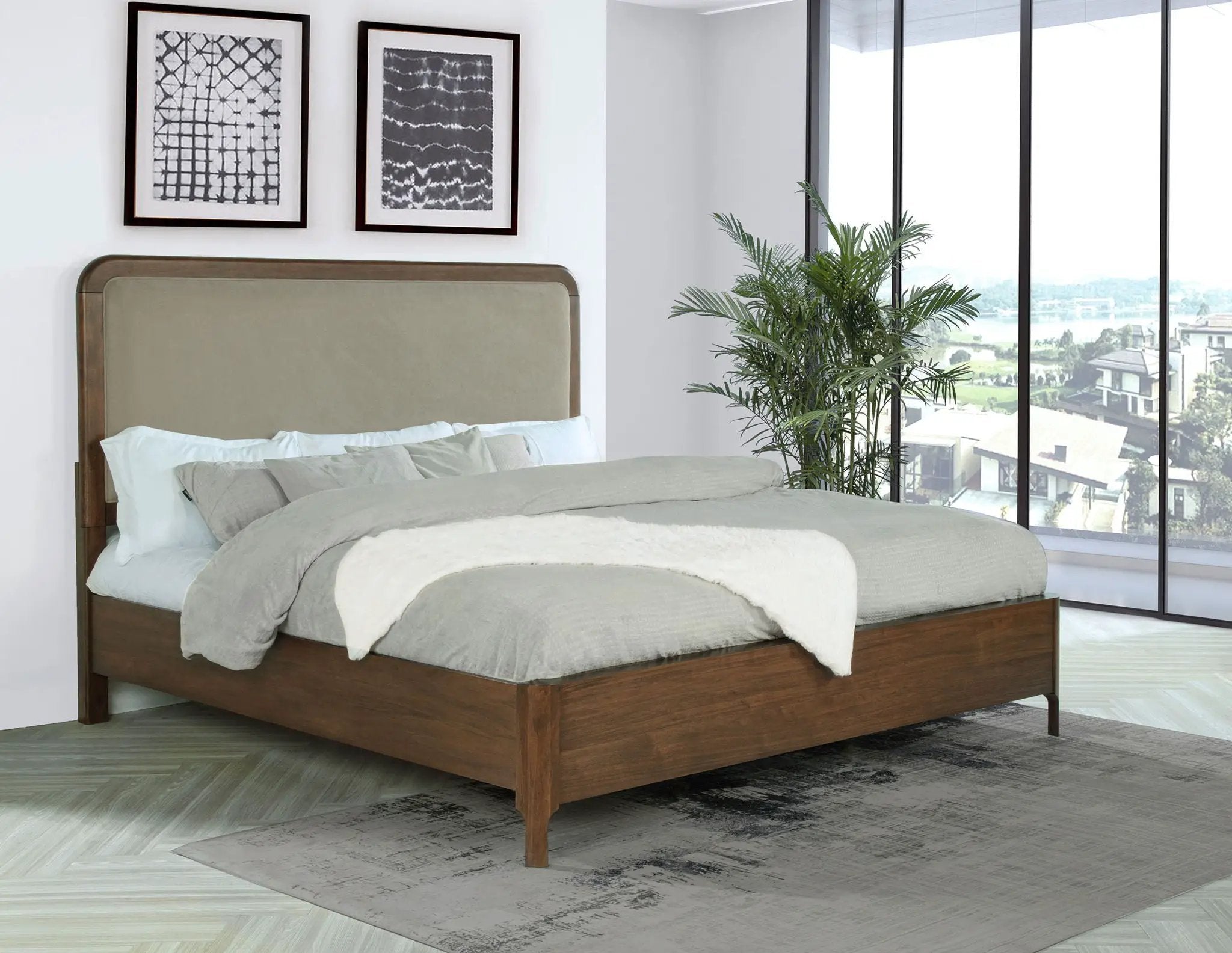Maderia 57-inch Upholstered Eastern King Panel Bed Walnut by Unique Piece Furniture