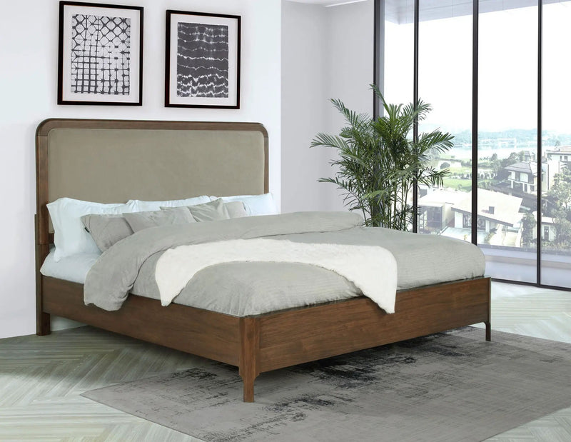 Maderia 57-inch Upholstered Eastern King Panel Bed Walnut by Unique Piece Furniture