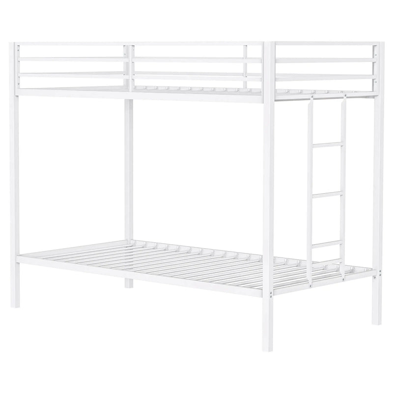 Alevera Metal Twin Over Twin Bunk Bed with Ladder White by Unique Piece Furniture
