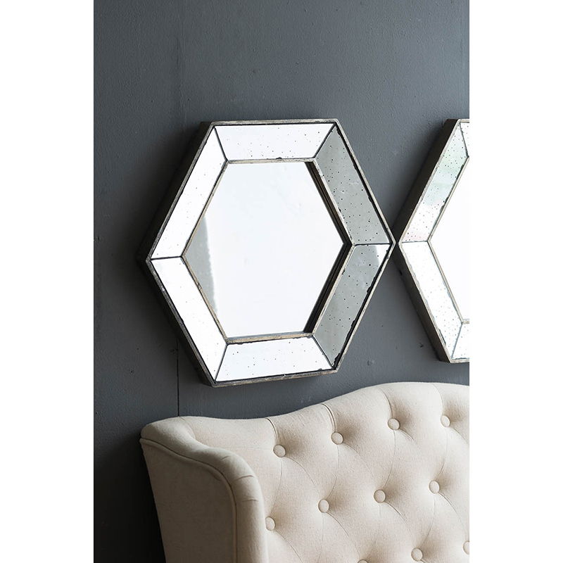 Pearl Silver Hexagon Wall Mirror with Contemporary Glass Design - Pearl Silver