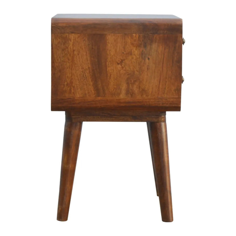 Solid Wood Curved Nightstand, 2-Drawers, Chestnut by HouseOfZazla