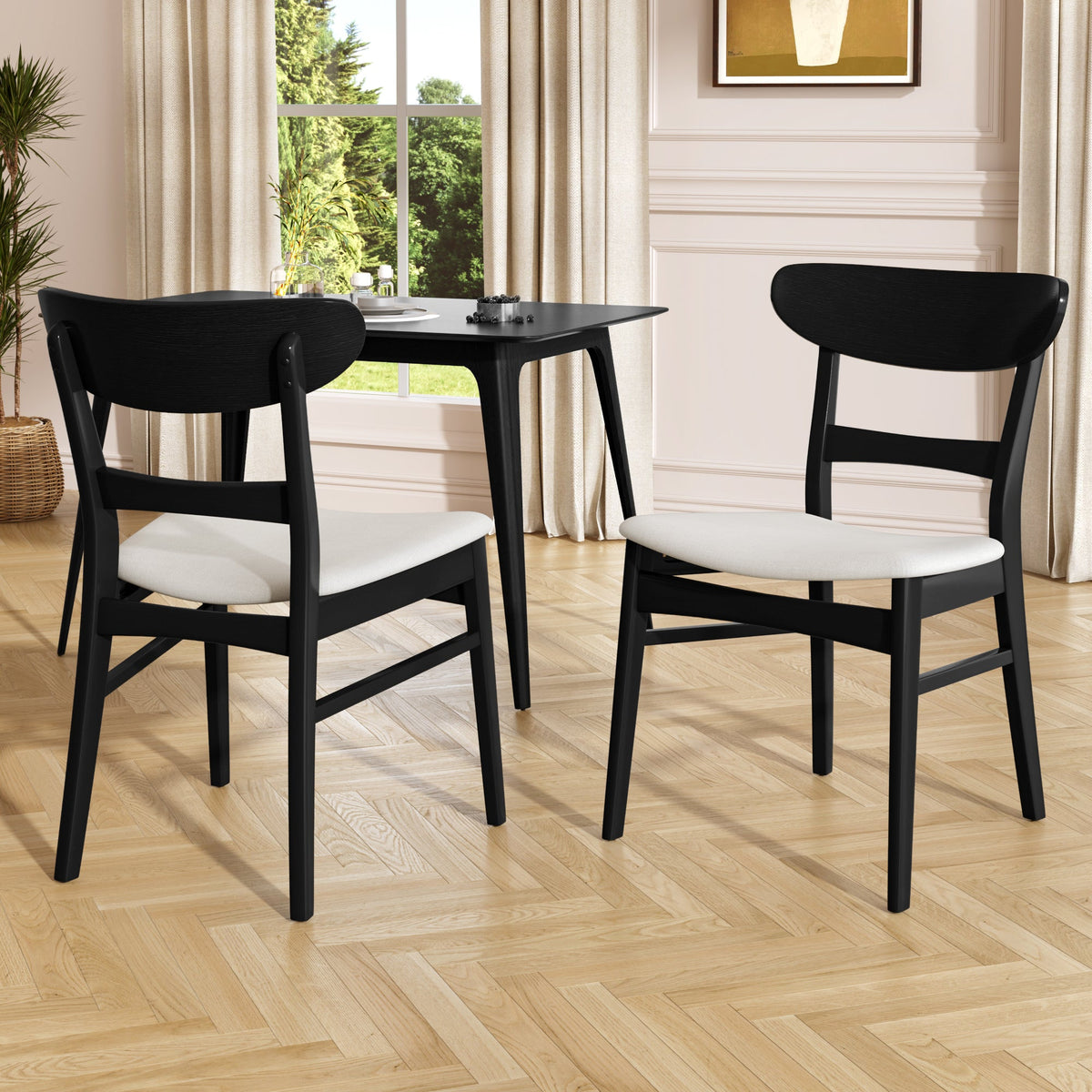 Mid-Century Dining Chair Set of 2 with Upholstered Seats - Light Beige, Mint, Light Grey, photo 4 of 10