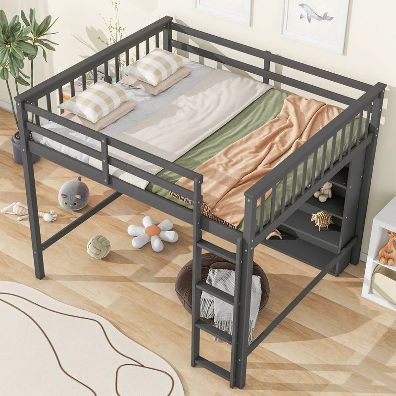 Loft Bed With 8 Open Storage Shelves And Built In Ladder by Unique Piece Furniture