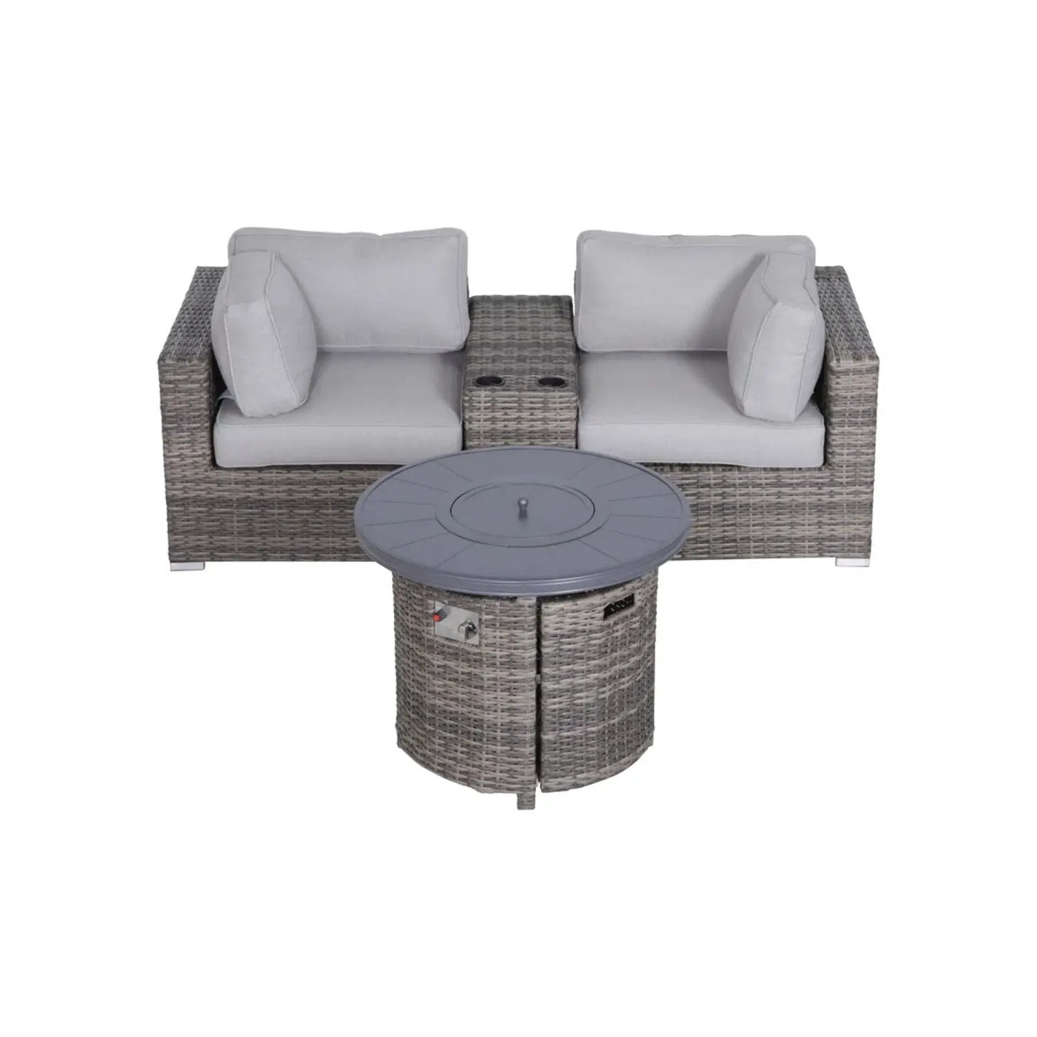 Rattan Patio Set With Comfortable Cushions And Fire Pit by HouseOfZazla