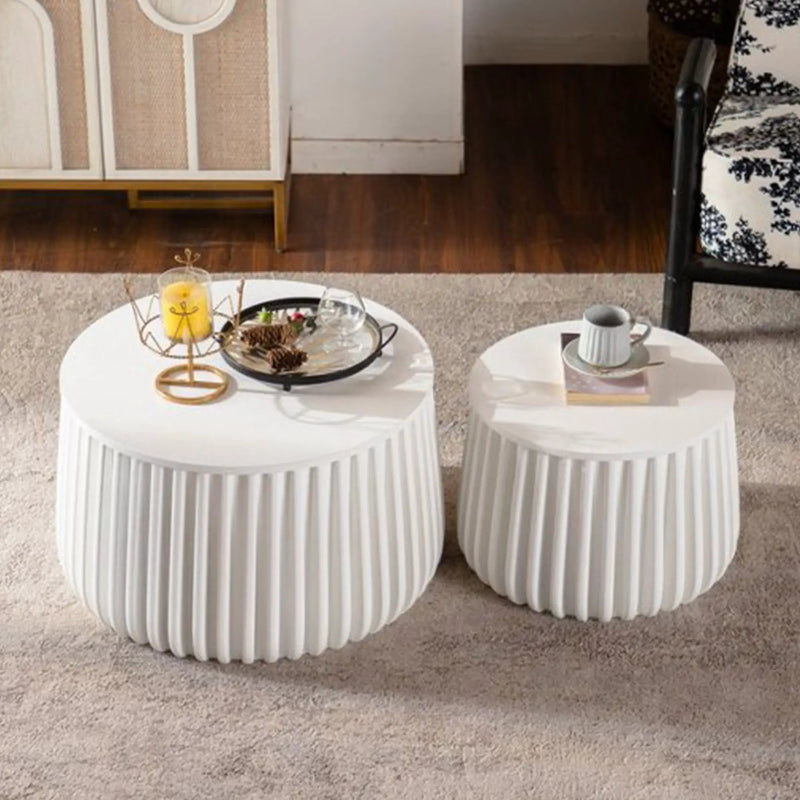 White Round Storage Table Set with Lift-Off Lid by HouseOfZazla