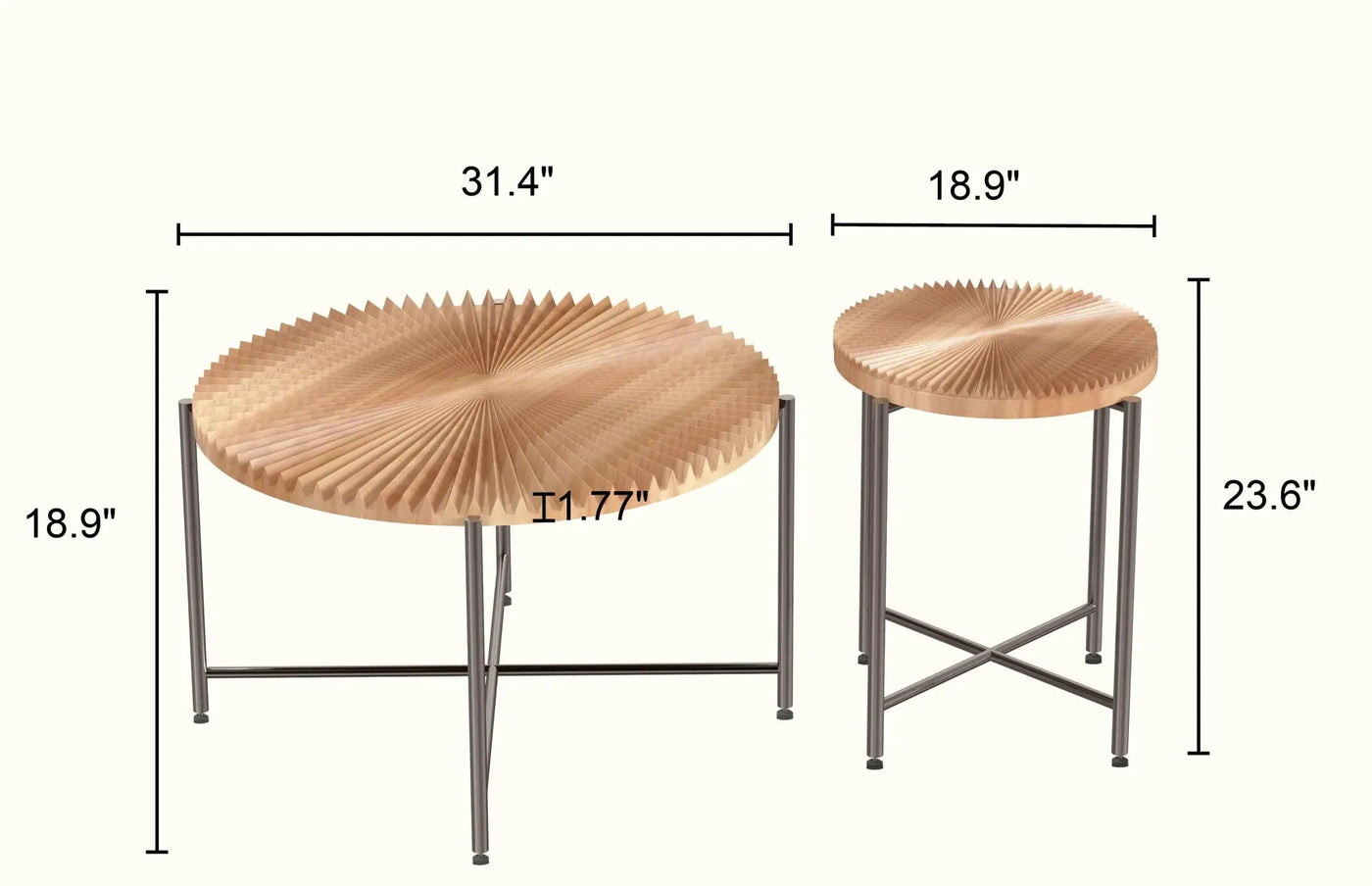 Radial - Pattern Coffee And End Table Set Waterproof Cover, Distressed Cylindrical Design (Set of 2) by Unique Piece Furniture