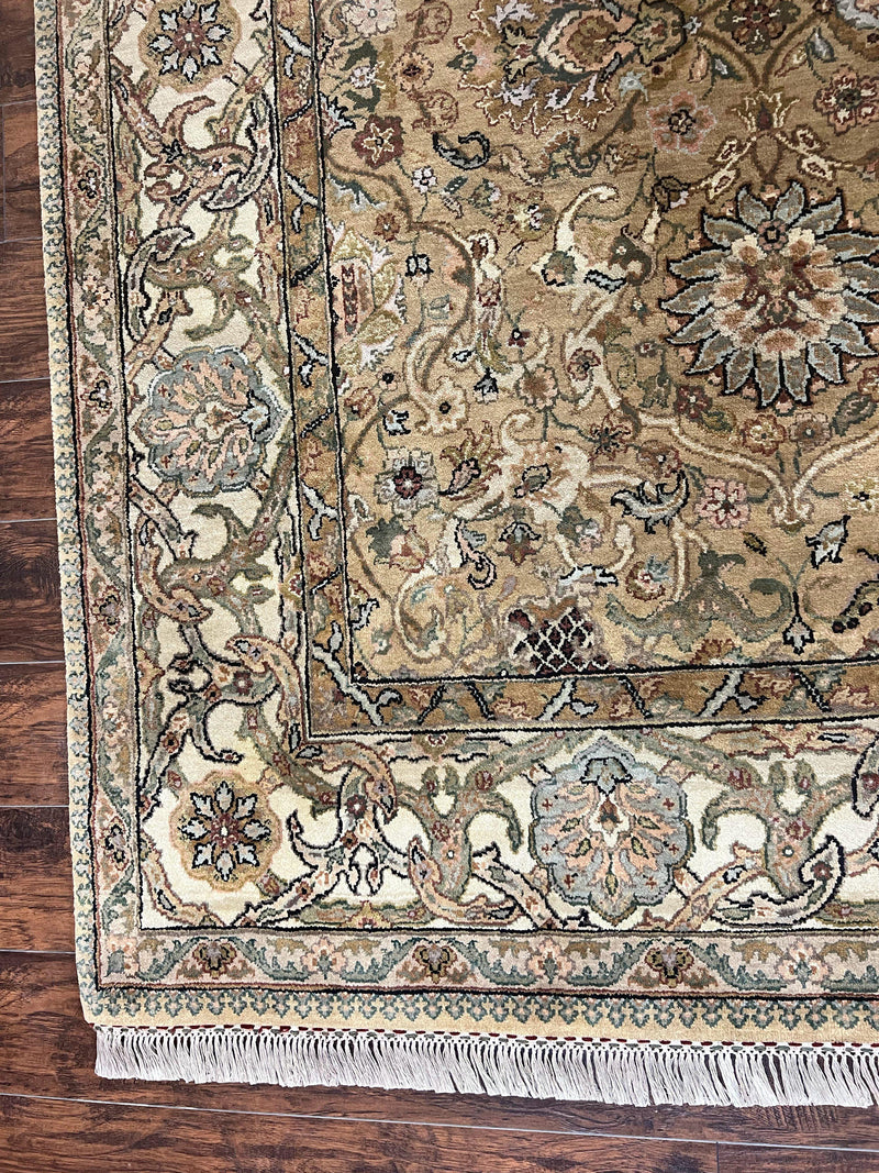 Indo Mahal Rug 8x10, Indian Jaipur Rug 8 x 10 ft, Wool Indo Persian Carpet, Handmade Traditional Floral Area Rug, Olive Green, Vintage Rug by Jewel Rugs