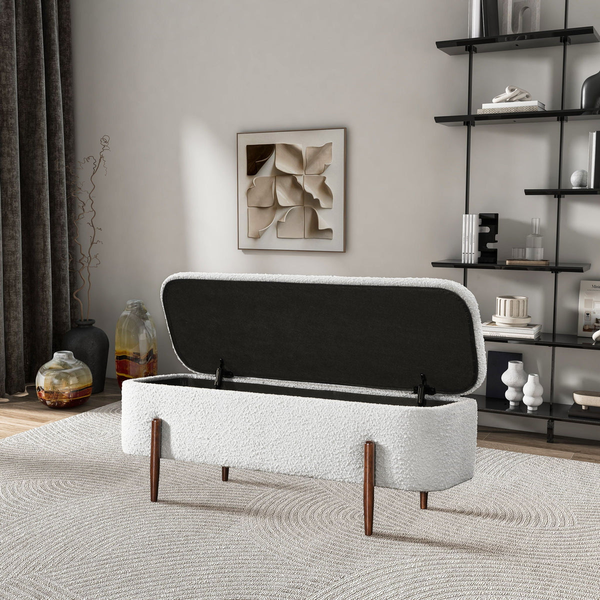 Ivory Storage Bench with Hidden Storage - Boucle Upholstery, photo 6 of 6