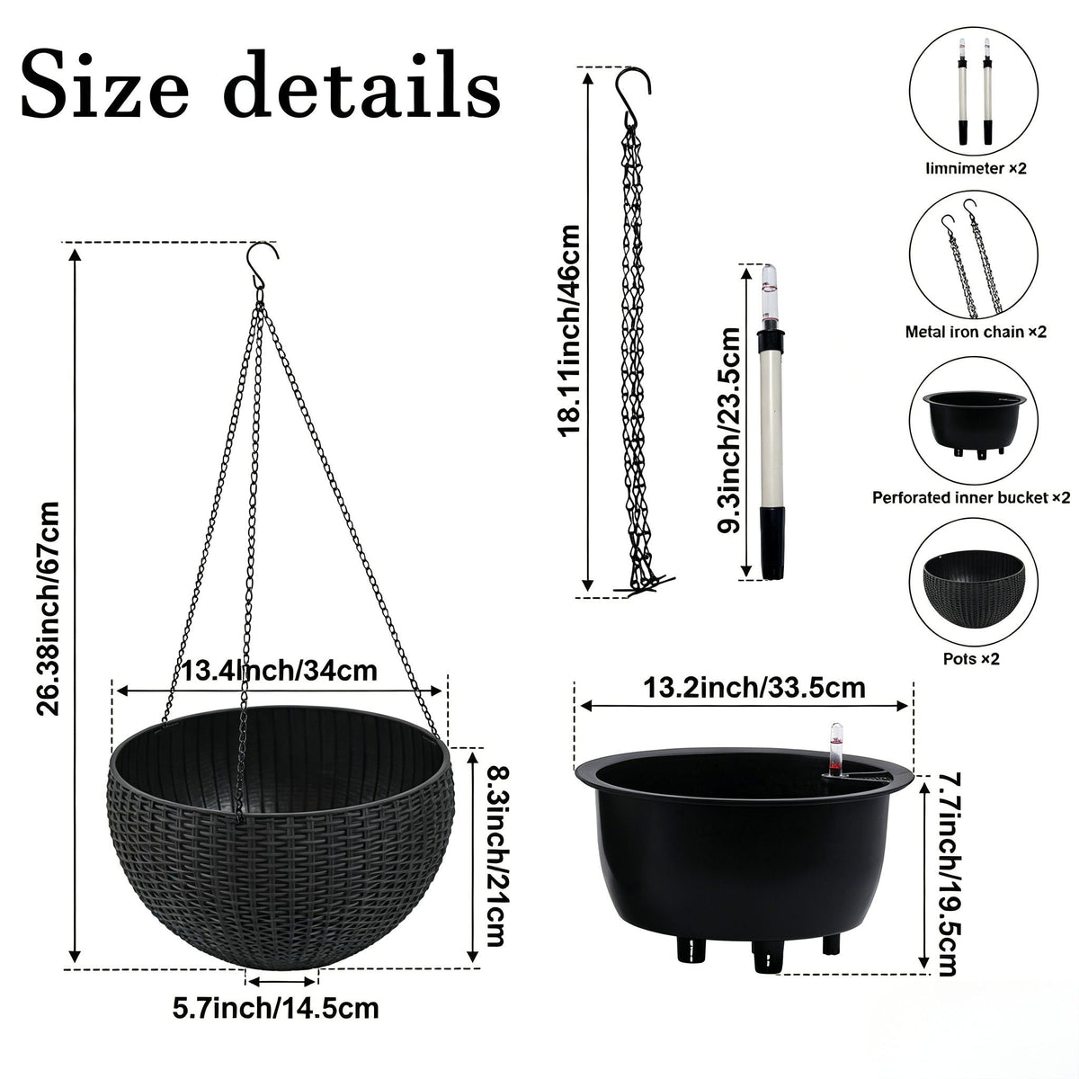 Self Watering Hanging Planter with Water Level Indicator - White, Black, or Dark Brown, photo 37 of 40