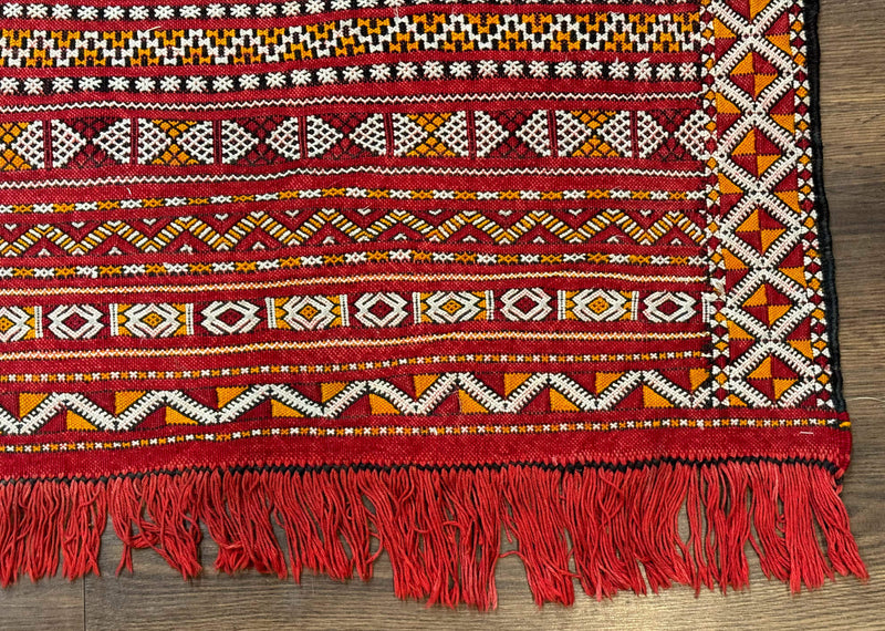 Moroccan Kilim Rug 4x8, Flatweave, Bohemian, Red Ivory Orange by Jewel Rugs