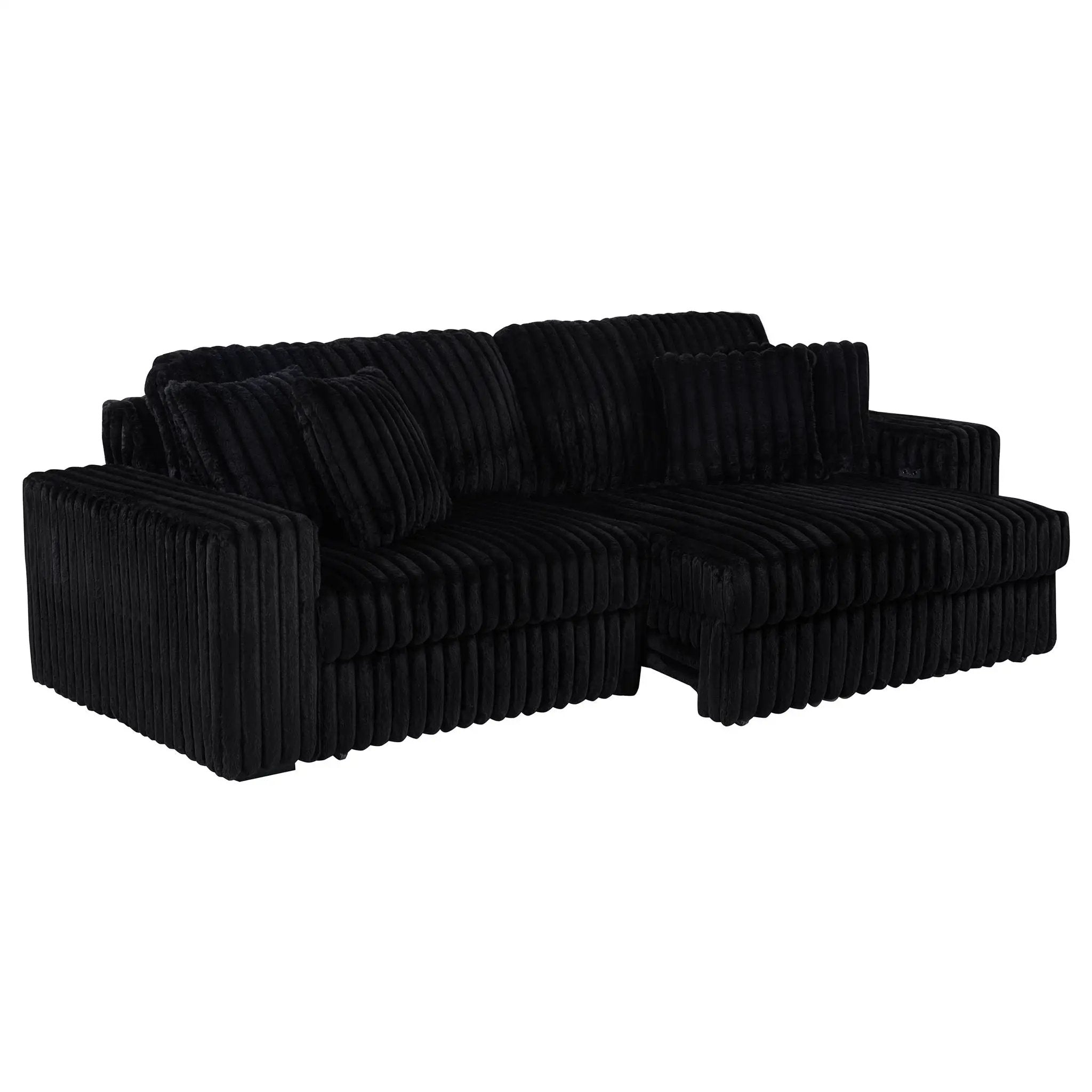 Jacana Corduroy Upholstered Dual Power Chaise Sofa Black by Unique Piece Furniture