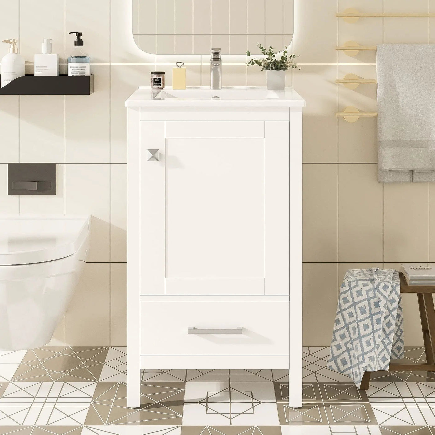 Bathroom Vanity With Ceramic Sink, Soft Close Drawers, Door Organizer, Divider Drawer, Adjustable Foot Pads by Unique Piece Furniture