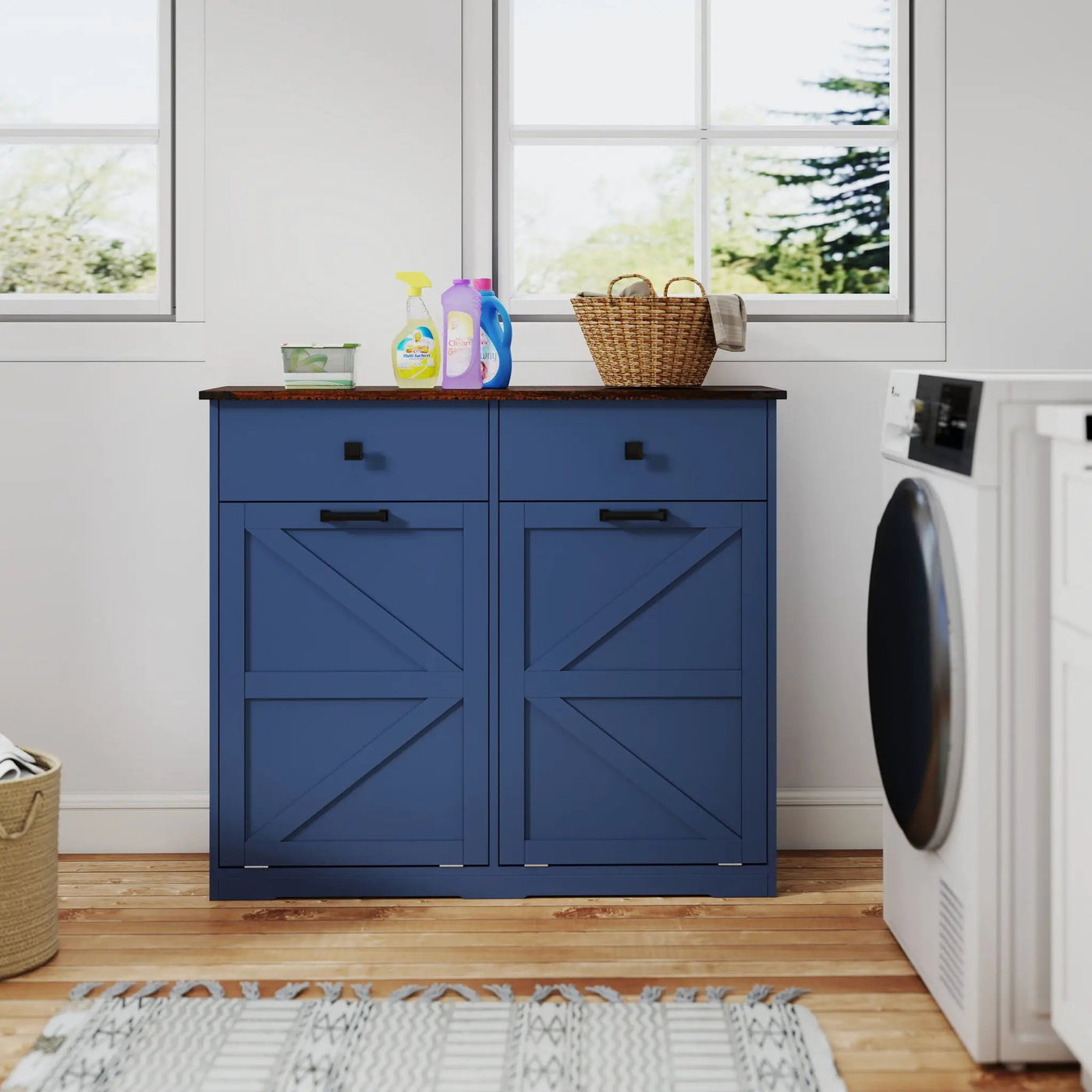 Double Tilt Out Trash Cabinet With Hideaway Drawer And Barn Door Style by HouseOfZazla