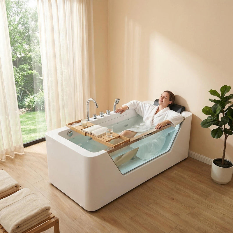 67" Whirlpool Bathtub with Hydrotherapy Jets and Glass Panel by HouseOfZazla