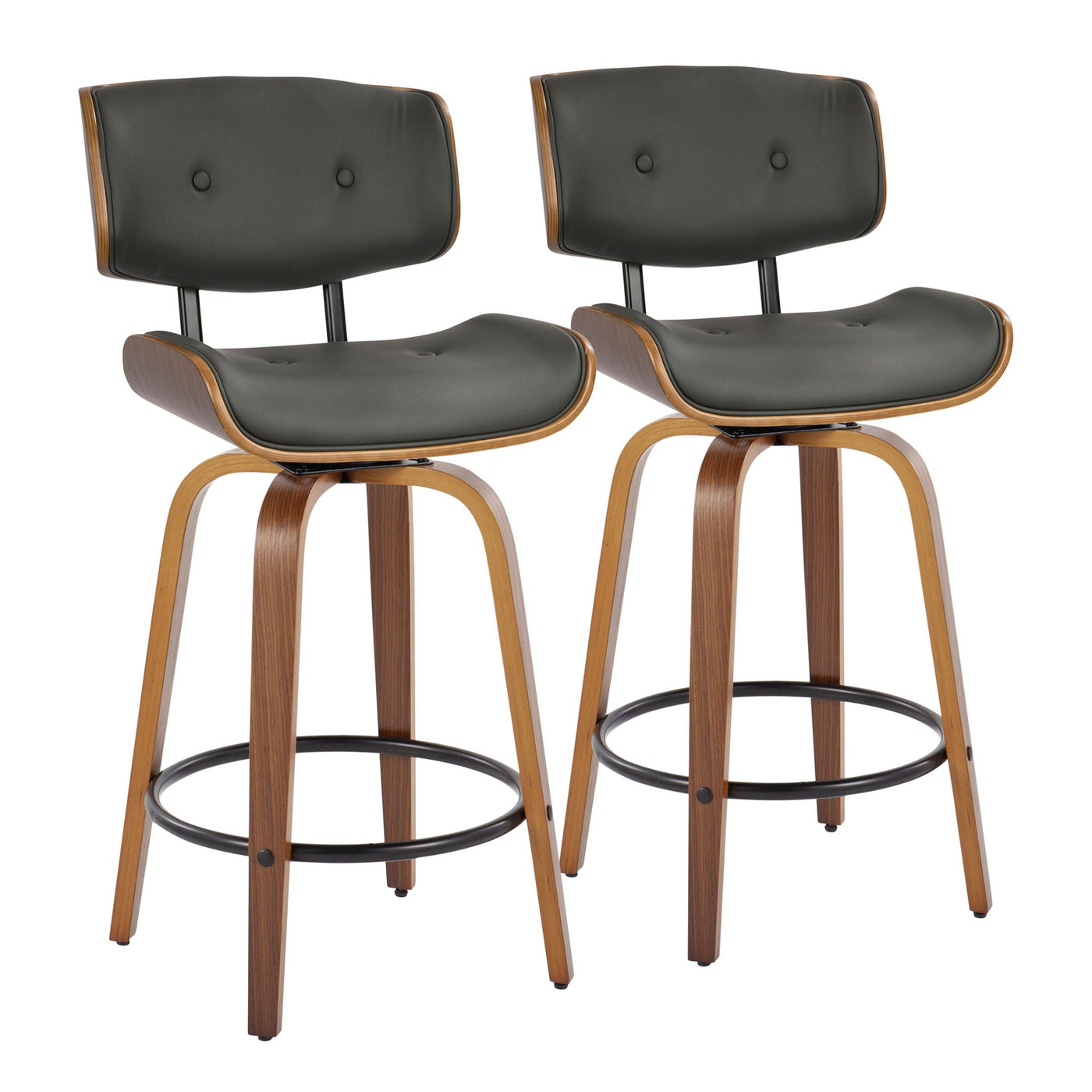 Lombardi - Mid-Century Modern Fixed Height Counter Stool With Swivel With Round Footrest (Set of 2) by HouseOfZazla