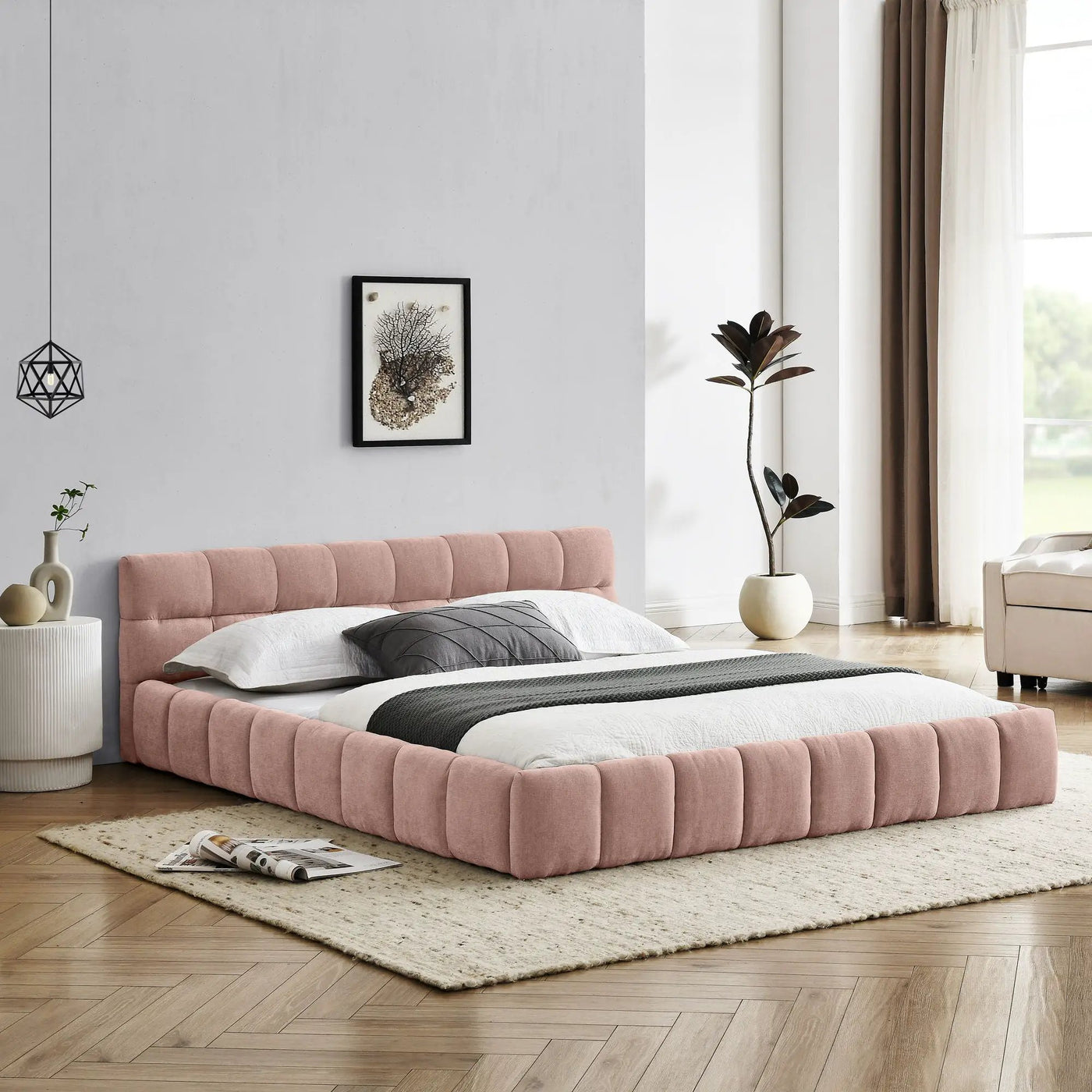 Modern Platform Bed Frame With Thick Fabric by HouseOfZazla