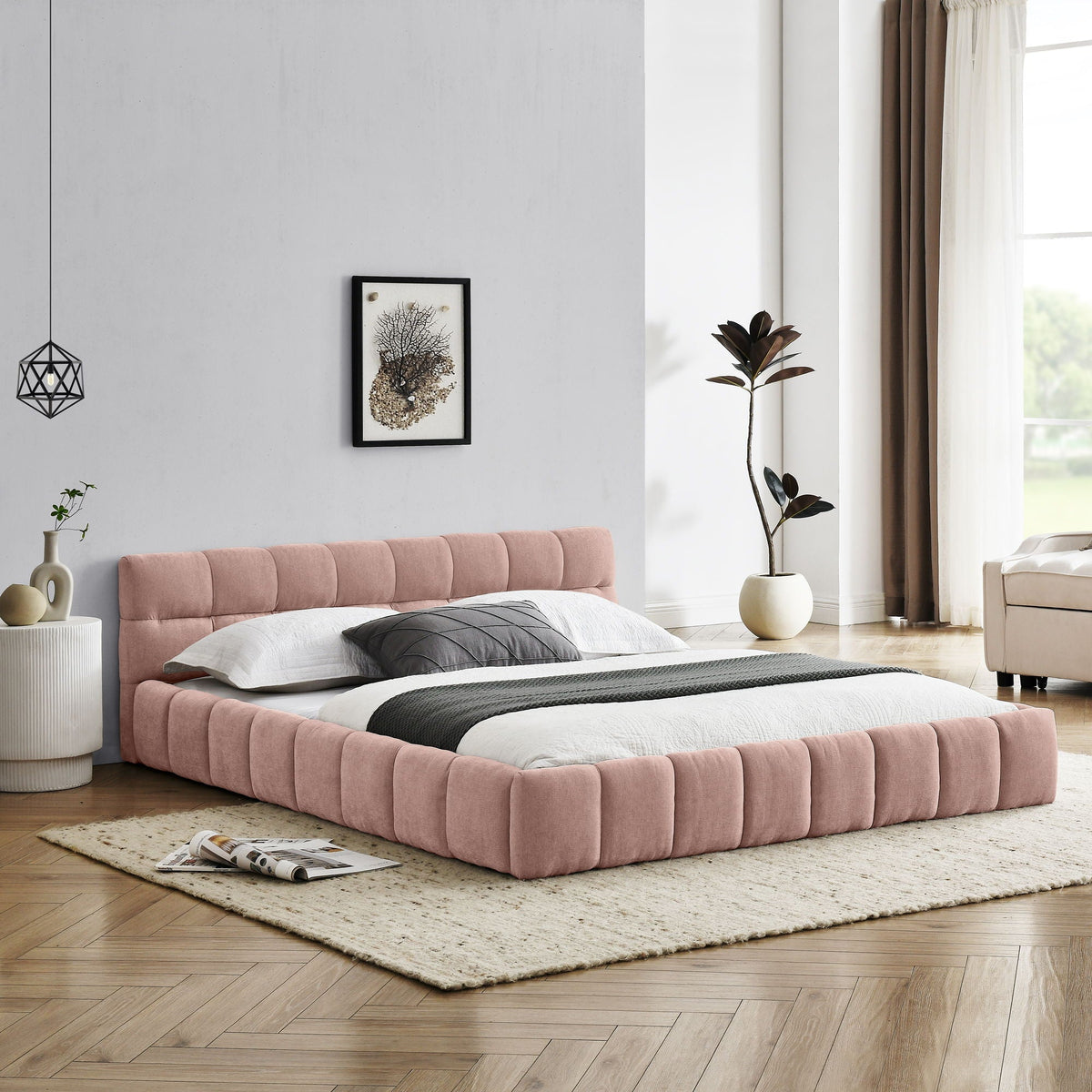 Modern Platform Bed Frame With Thick Fabric, photo 31 of 33