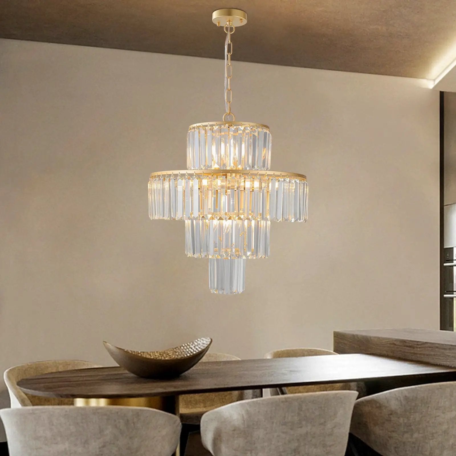 (Same as W1340126461/L5023) 20' Luxury 4-Tier Crystal Chandelier, 12-Light Gold Frame Pendant Light, Elegant Ceiling Lighting for Living Room, Dining Room, Bedroom (No Bulbs) by HouseOfZazla