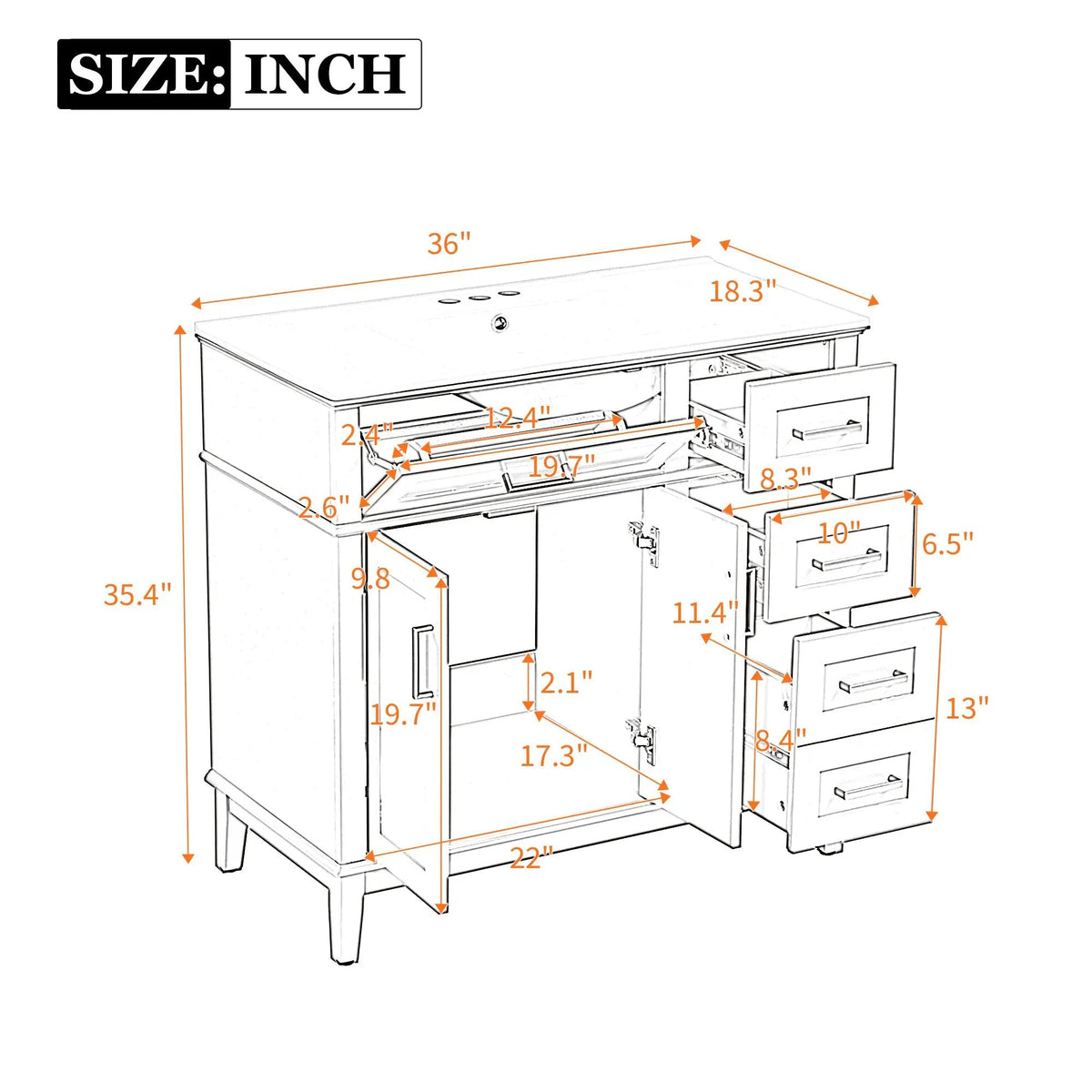 36-Inch White Modern Bathroom Vanity with Ceramic Sink by HouseOfZazla