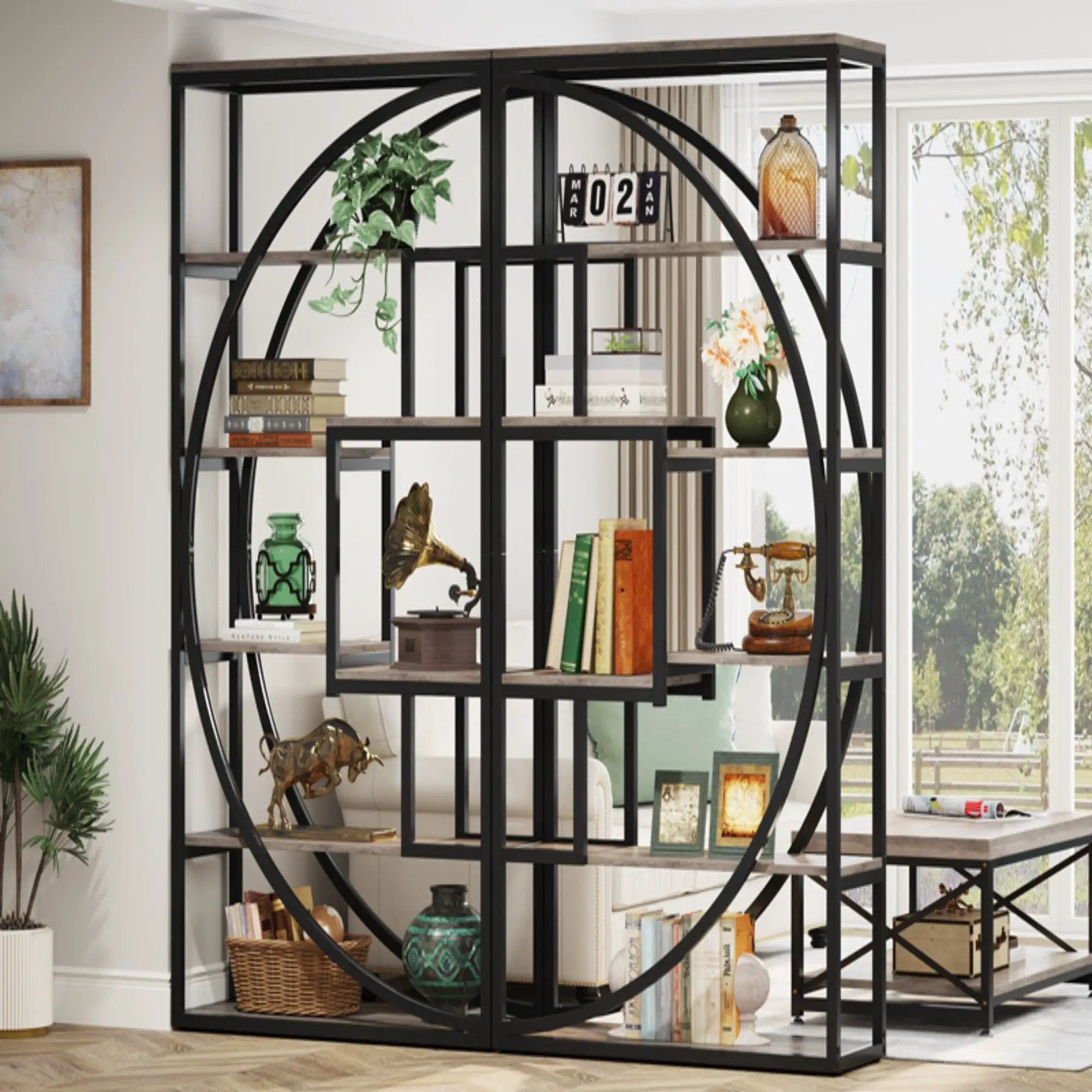 5 Tier Etagere Bookshelf With 8 Open Shelves Organizer For Living Room by HouseOfZazla