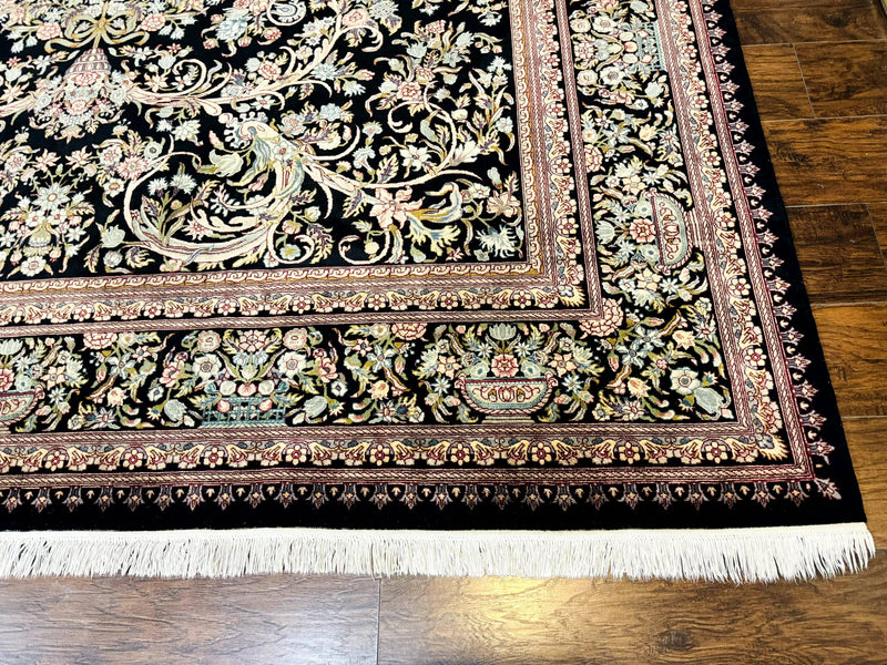 Pak Persian Rug 9x12, Highly Detailed Fine 260 KPSI, Floral, Handmade Traditional Carpet, Black by Jewel Rugs
