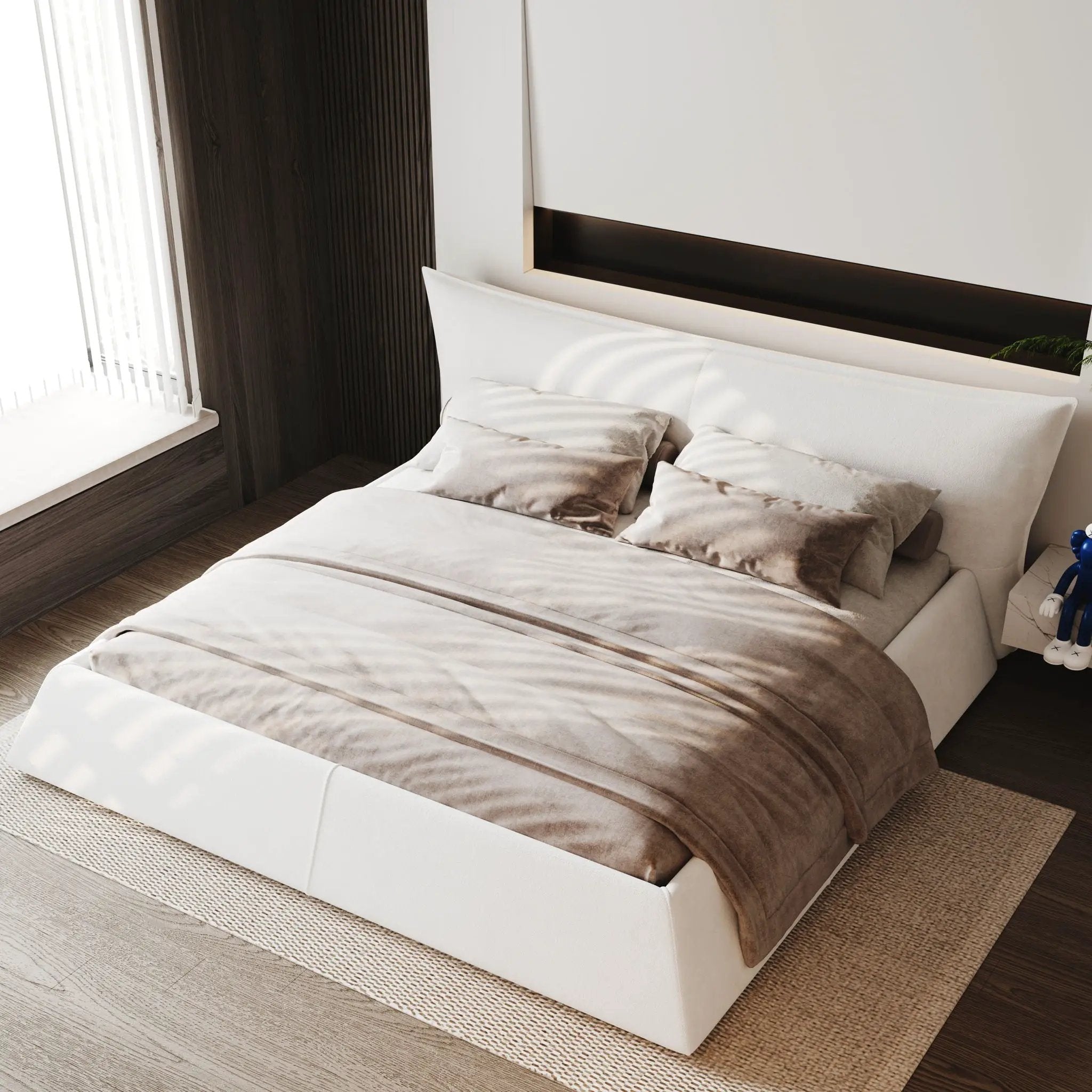 Upholstered Platform Bed With Special Shaped Headboard by HouseOfZazla