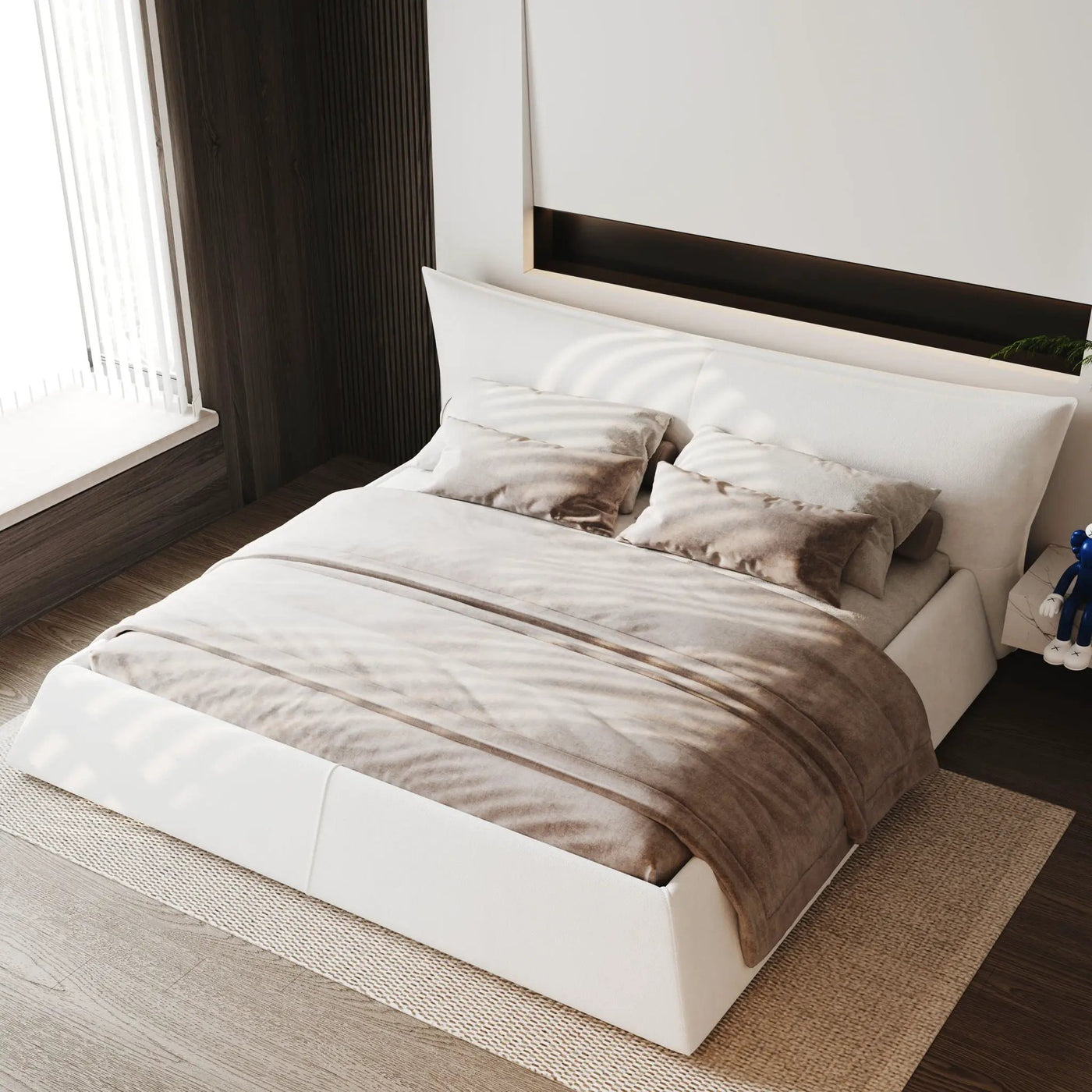 Upholstered Platform Bed With Special Shaped Headboard by HouseOfZazla