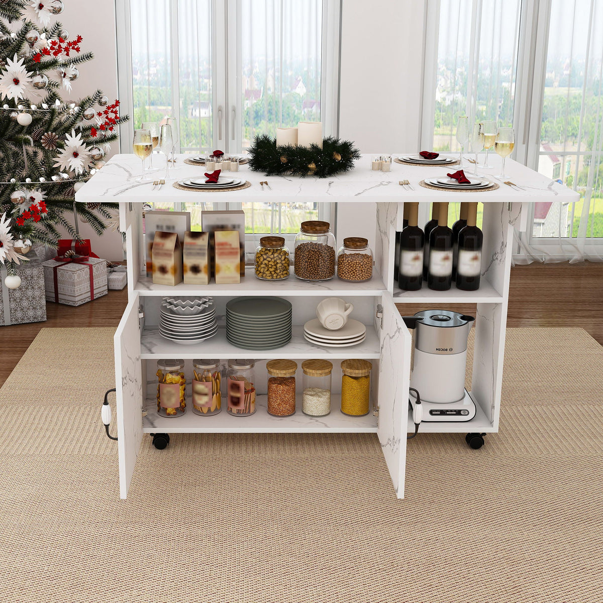 Multi Functional Folding Table With Storage Shelves And Wheels, photo 19 of 21