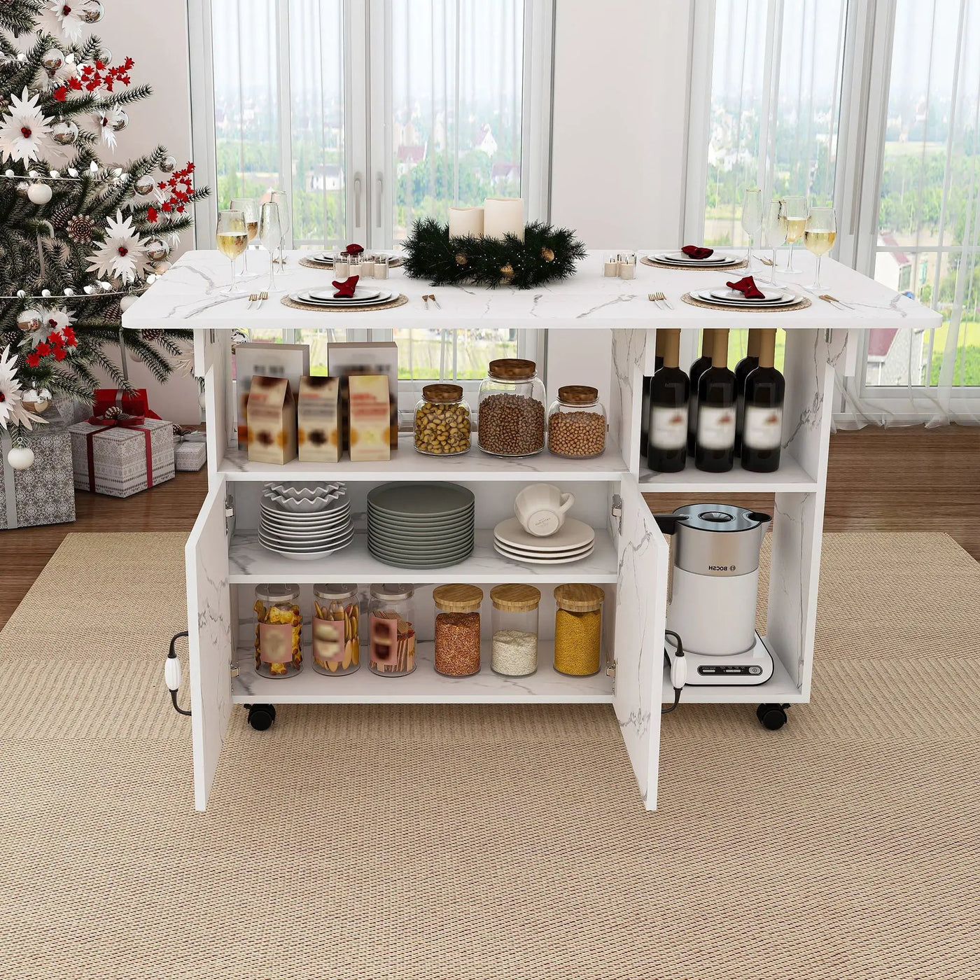 Multi Functional Folding Table With Storage Shelves And Wheels by HouseOfZazla