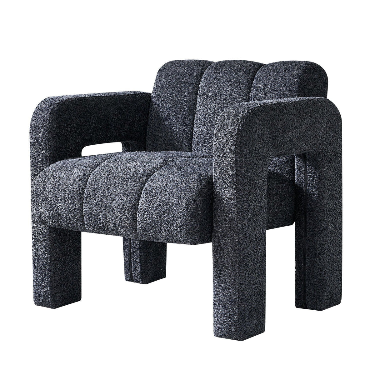Boucle Upholstered Accent Chair with Solid Wood Frame - Beige, Dark Gray, Orange, photo 3 of 12