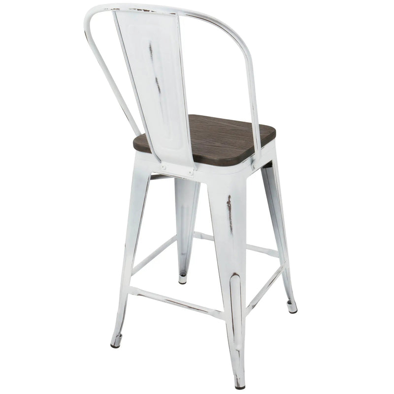 Oregon - Industrial High Back Counter Stool (Set of 2) - Vintage White / Espresso by Unique Piece Furniture