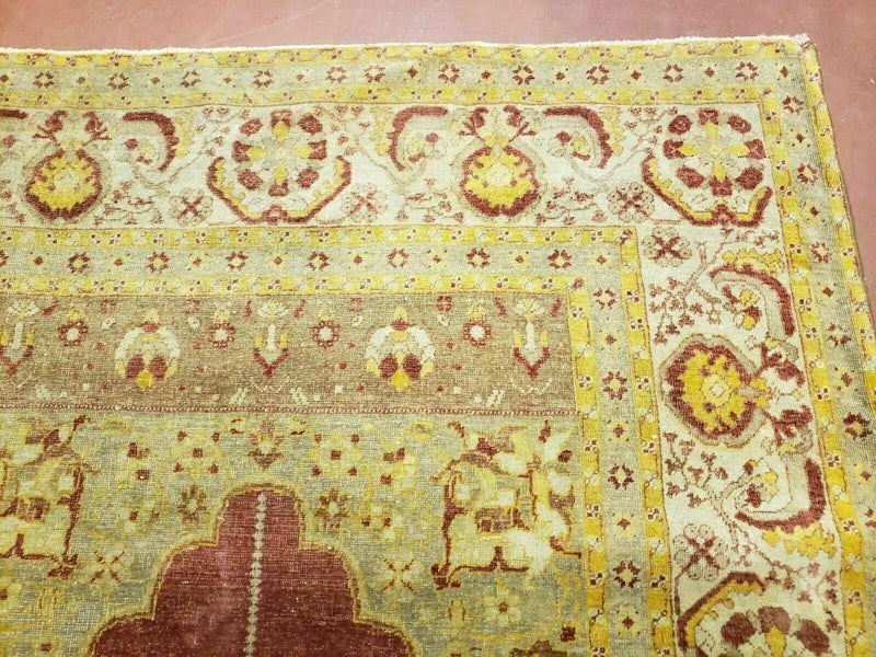 4' 5" X 7' Antique HandmadeTurkish Prayer Melas Oushak Wool Rug Mehrab Nice by Jewel Rugs