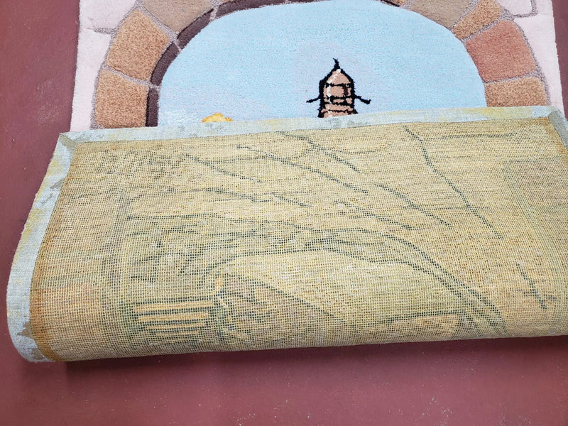 Small Judaica Rug, Rug with Jerusalem Pictorial, Chanuka Gift, Hand-Tufted, Jerusalem Gate, Vintage Judaica, Western Wall Rug, 3x4 Rug by Jewel Rugs