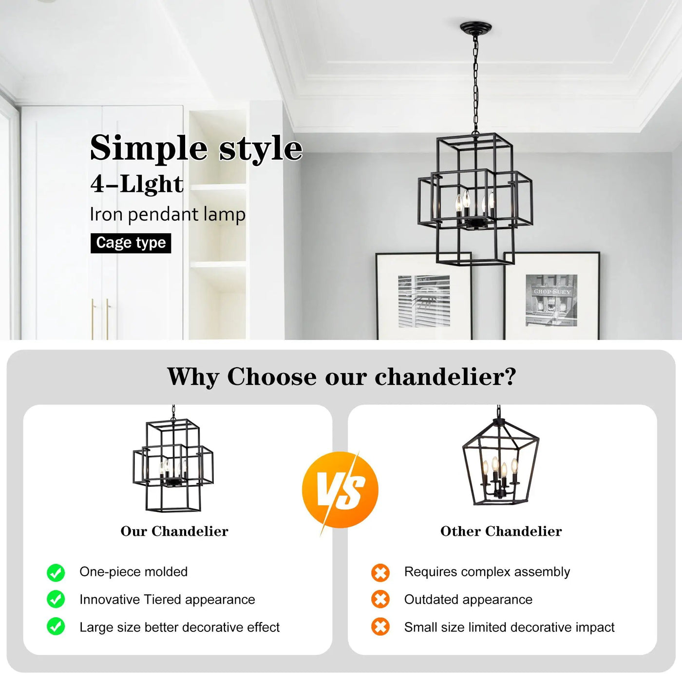 4 Light Metal Lantern Tiered Pendant Hanging Light Fixtures, Industrial Farmhouse Adjustable Height Chandeliers For Dining Room Hallway Foyer Entryway (E12 Bulbs Not Included) by HouseOfZazla