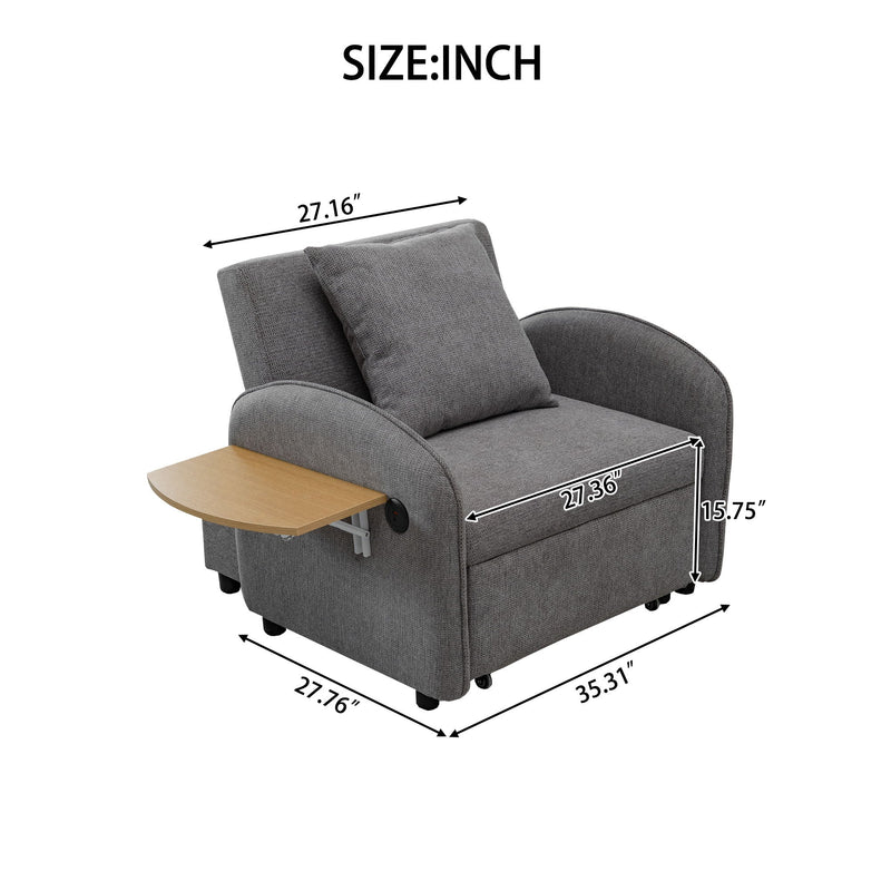 Convertible Single Chair Bed 3 In 1 Sofa With Computer Board And USB Ports - Gray by HouseOfZazla