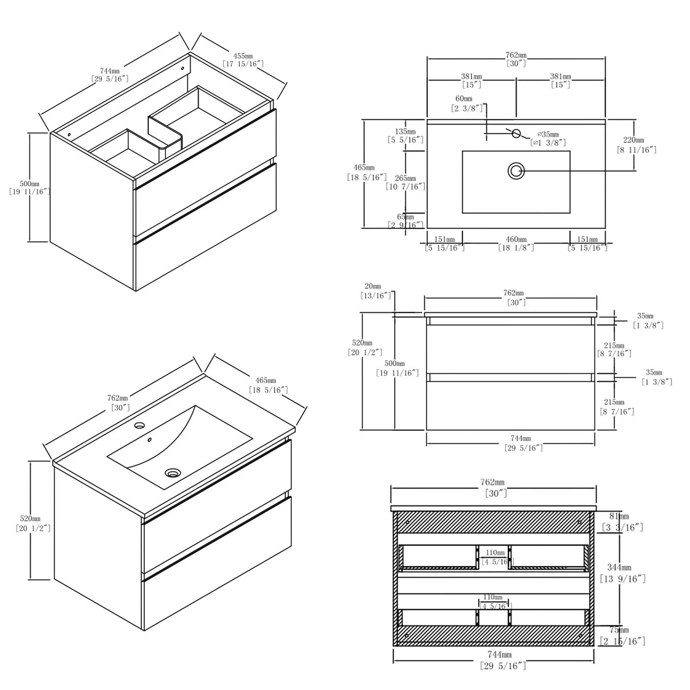 30 Inch Floating Bathroom Vanity with Sink, Soft-Close Drawer, Ceramic Sink, Plywood by HouseOfZazla