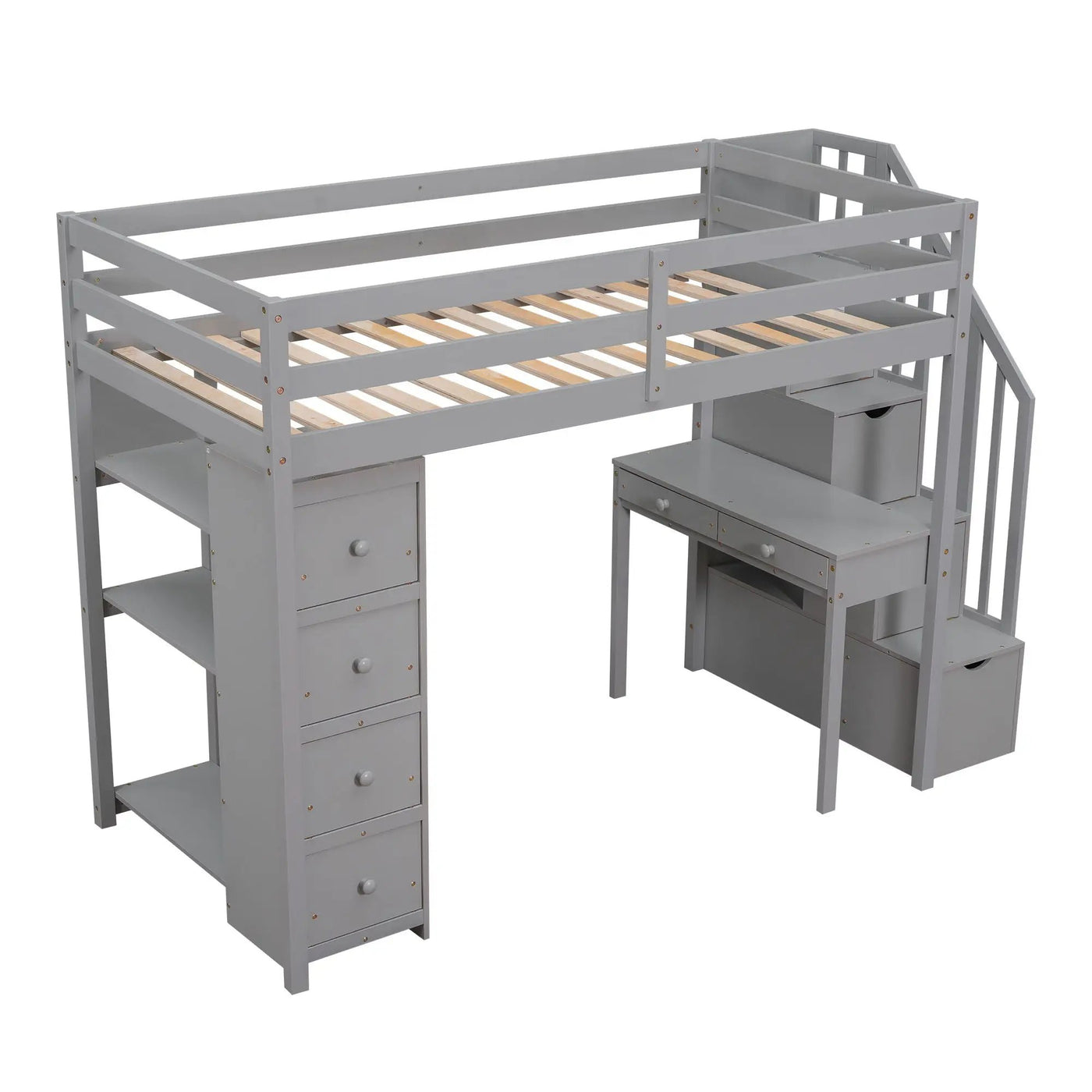Loft Bed With Storage Drawers, Desk And Stairs With Shelves by Unique Piece Furniture
