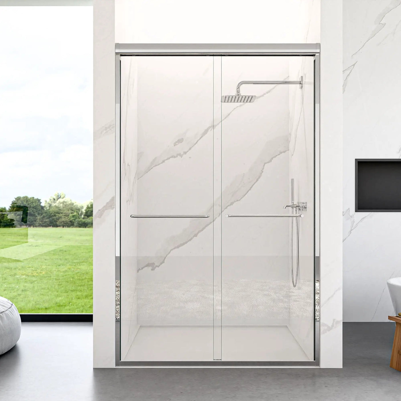 Modern Semi Frameless Double Sliding Shower Door by HouseOfZazla